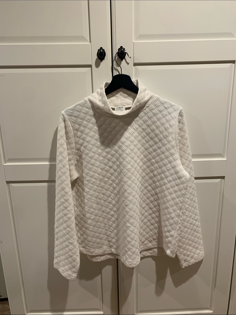 J. Crew Cream Quilted Funnel-Neck Sweater